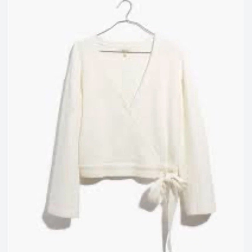 Madewell Texture & Thread Shirt, Women's Size 3X Cream V-neck, Front Tie NWT